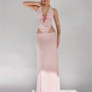 Pink Floral Backless Dress